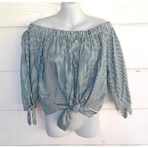 Active USA White Green Striped Top Blouse Large